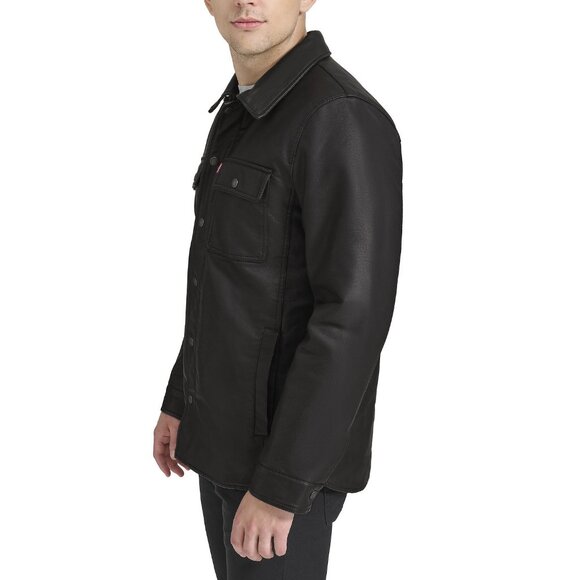 Levi’s Faux Leather Sherpa Trucker Jacket in Dark Brown - sz Medium - Picture 3 of 12